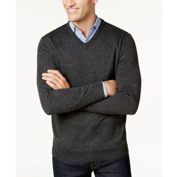 CLUB ROOM - NWT - Men’s Sz XL Wool Blend V-Neck Pullover Sweater/Ebony Heather - Picture 2 of 11